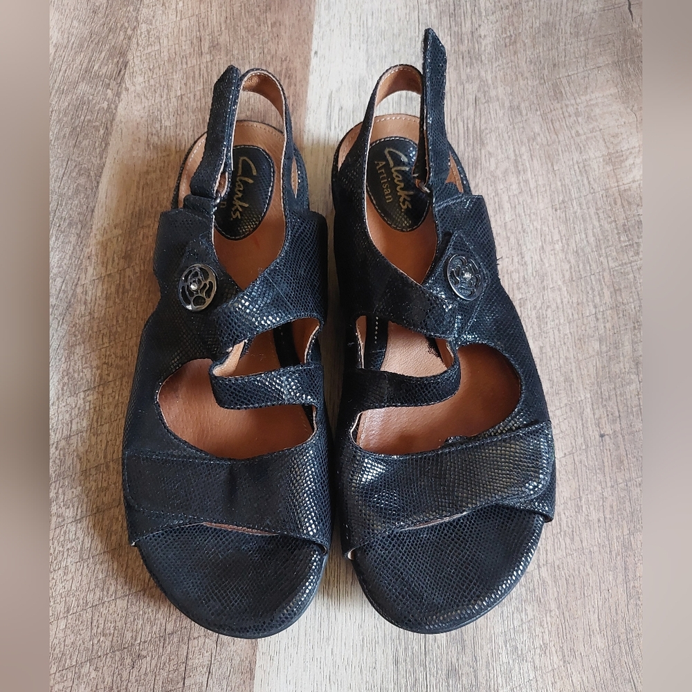 Clarks Artisan Women's Sandals Strappy Tiffani Aldora Black Leather 7.5w